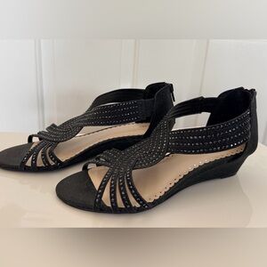 Charter Club Women's Black Rhinestone Ginifur Wedge Sandals 1.5" Heel Size 7